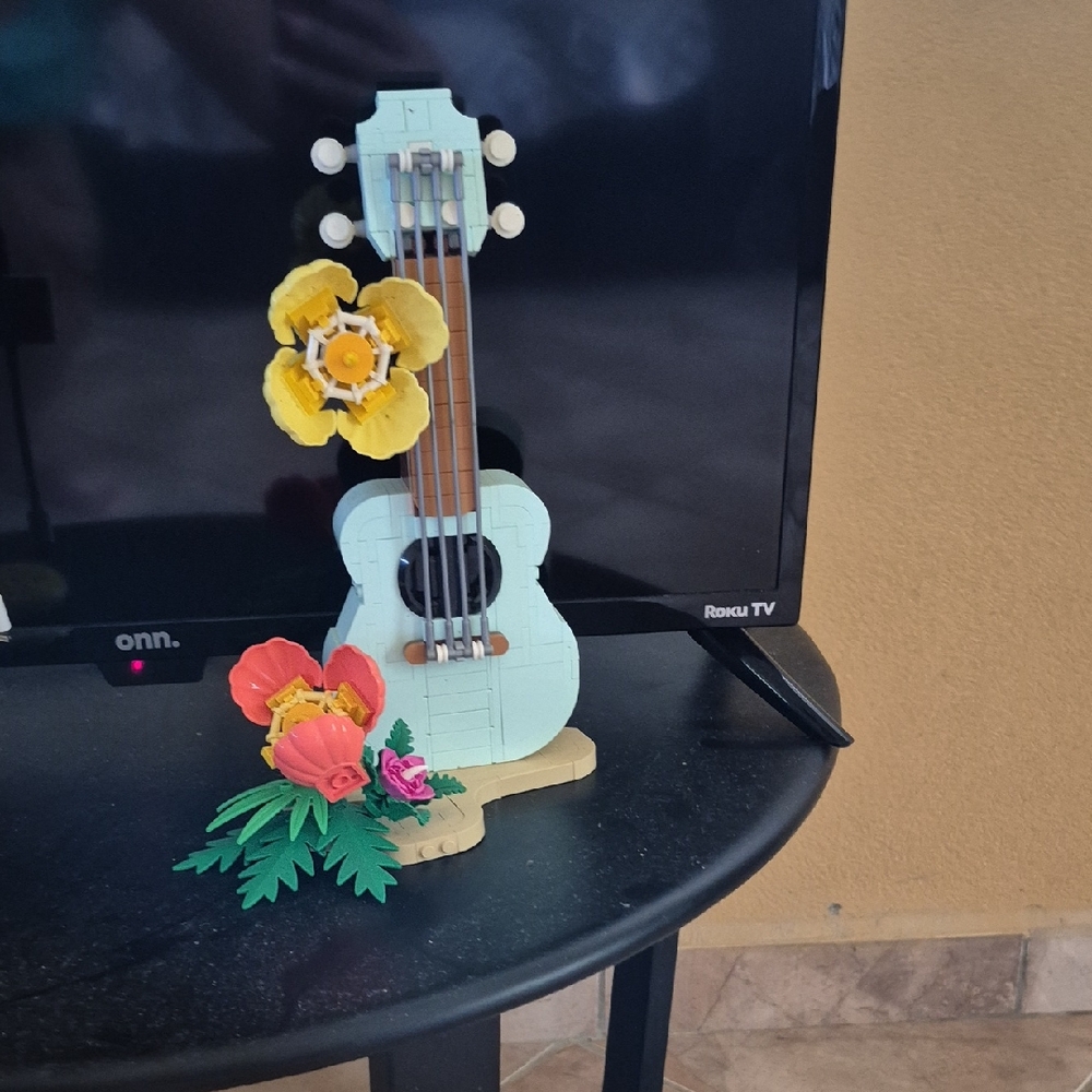 LEGO Ukulele with Yellow and Green Floral Design